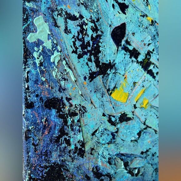 Abstract Art Acrylic Blue Yellow Painting 16*20 on canvas Wall Art - Picture 6 of 8